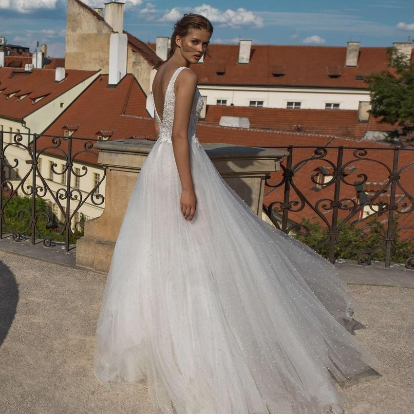 bohemian wedding dresses deep v neck lace beaded bridal gowns backless floor length a line wedding dress robe de marie