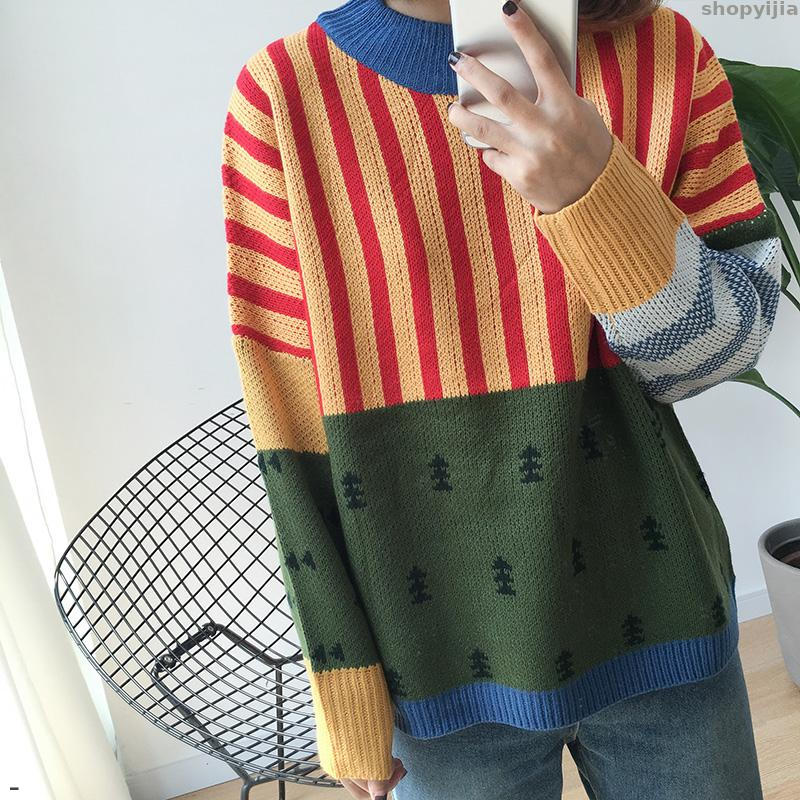 New stitching knitted sweater sweater women's loose wild color women Korean version of Harajuku, Multi
New stitching knitted sweater sweater women's loose wild color women Korean version of Harajuku, Multi