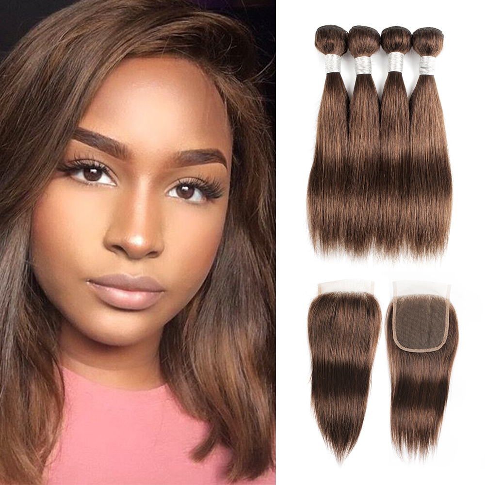 #4 Chocolate Brown Human Hair Bundles With Closure 50g/bundle Peruvian Straight Remy Human Hair extensions 4 Bundles with Lace Closure
#4 Chocolate Brown Human Hair Bundles With Closure 50g/bundle Peruvian Straight Remy Human Hair extensions 4 Bundles with Lace Closure