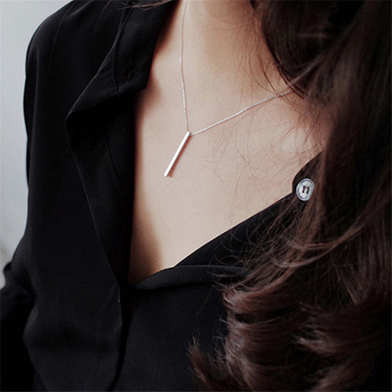 Authentic 925 Sterling Silver Bar Pendant Choker Necklaces New Chic Geometric Necklace Fine Jewelry For Women Collares