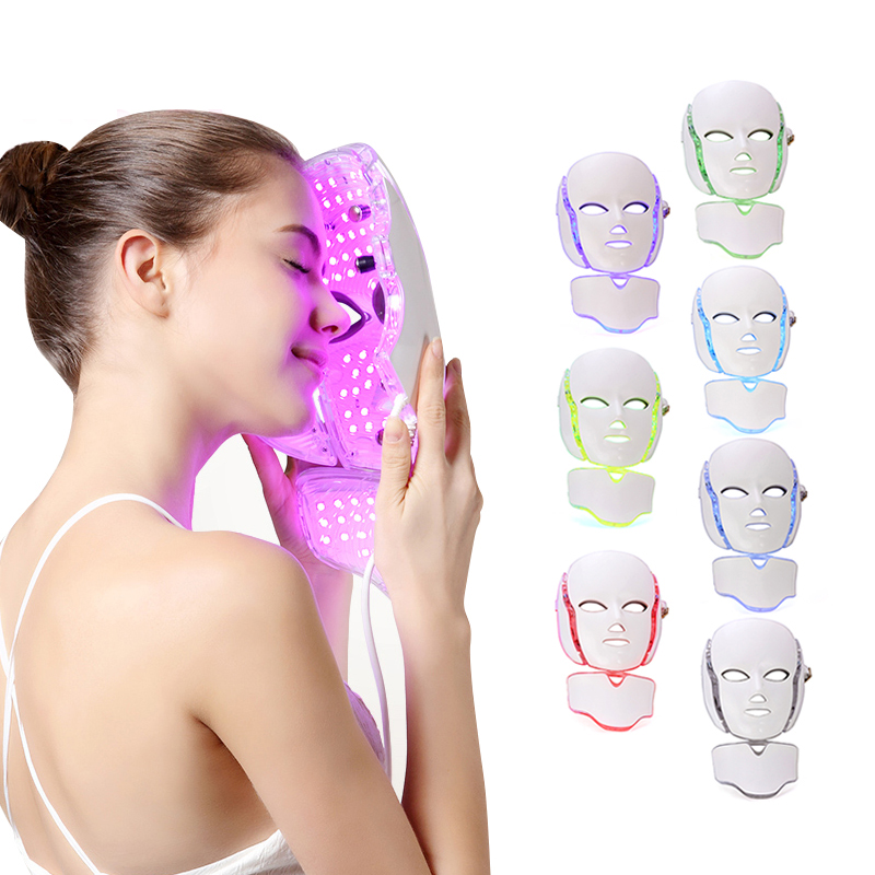 7 Color LED light Therapy face Beauty Machine LED Facial Neck Mask With Microcurrent for skin whitening device dhl free shipment