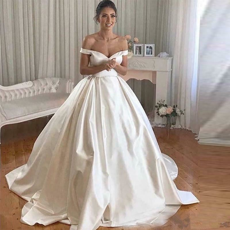 New Romantic Off the Shoulder Elegant Princess Wedding Dresses sweetheart 2020 Celebrity Ball Gown vestido De Noiva Bridal Gowns buttons
