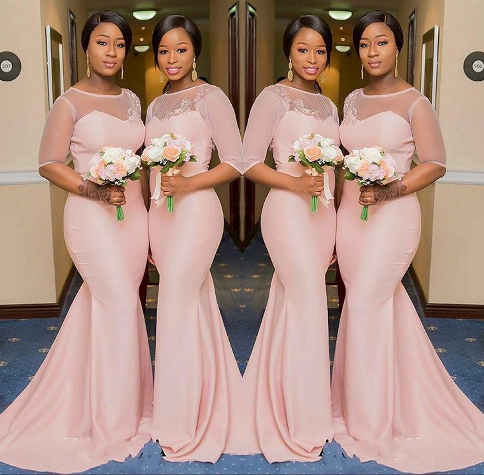 Blush Pink Sheer Jewel Neck Bridesmaid Dresses 1/2 Sleeve Mermaid Floor Length Black Girls Maid of Honor Gown Wedding Guest Dress
Blush Pink Sheer Jewel Neck Bridesmaid Dresses 1/2 Sleeve Mermaid Floor Length Black Girls Maid of Honor Gown Wedding Guest Dress