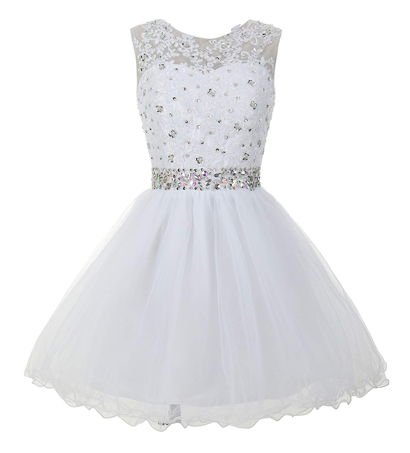 2019 New Tulle Applique Short Homecoming Dresses Bling Beaded Mini Prom Cocktail Party Gowns 100% Real Photo QC1344