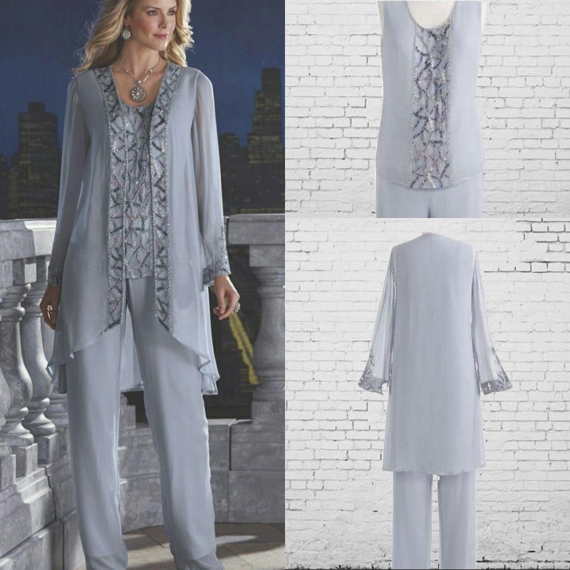 Mother Of The Bride Dresses 3 Piece Pant Suit Chiffon Summer Beach Long Sleeves Beaded Sequin Formal Party Gowns vestidos de noche
Mother Of The Bride Dresses 3 Piece Pant Suit Chiffon Summer Beach Long Sleeves Beaded Sequin Formal Party Gowns vestidos de noche