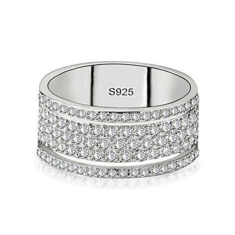 2019 INS Hot Sell Luxury Jewelry Real 925 Sterling Silver Pave White Sapphire CZ Diamond Gemstones Promise Women Wedding Engagement Ring