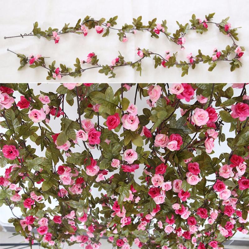 230cm/ 91in Silk Rose Wedding Decorations Ivy Vine Artificial Flowers Arch Decor with Green Leaves Hanging Wall Garland A0332