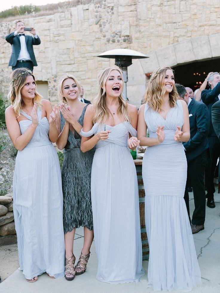 2019 New Beach Bridesmaid Dresses Sky Blue Chiffon Ruched Off The Shoulder Summer Wedding Party Gowns Long Cheap Simple Dress For Girls