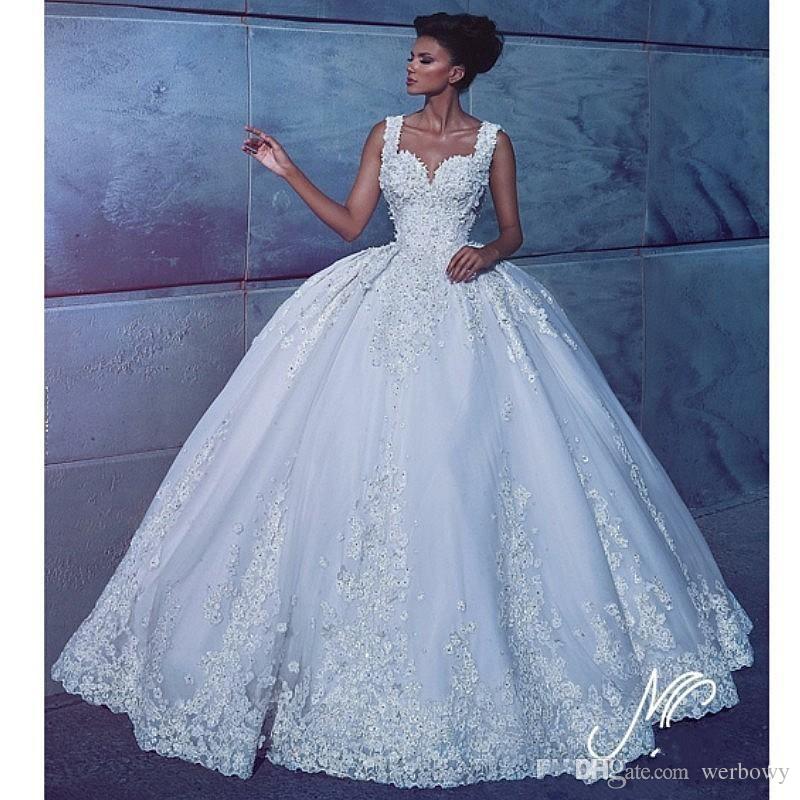 Gorgeous Arabic Backless Ball Gown Wedding Dresses Beaded Lace Applique Sweetheart Bridal Gowns Tulle Long Wedding Dress Bride Gown