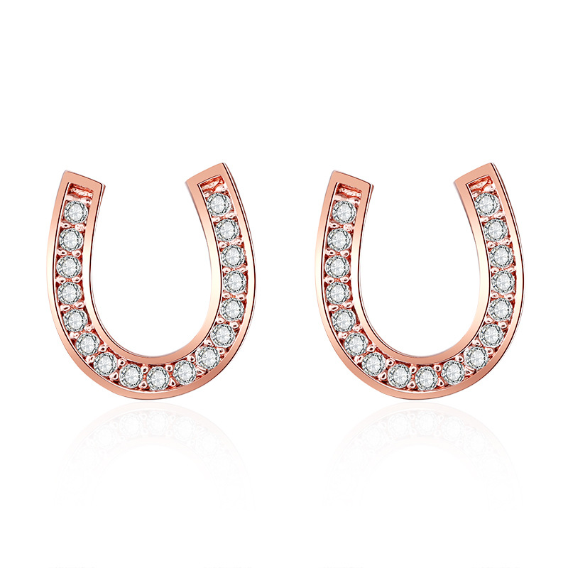 New Fashion Fine Quality White Gold CZ Zircon Horseshoe U Letter Stud Earrings Girls Creative Tiny Earring Studs Jewelry Gifts Wholesale
