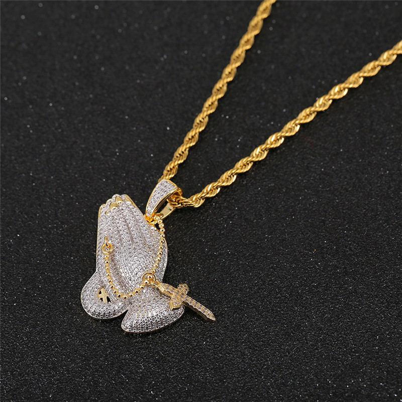 Iced Out Praying Hand Pendant Necklace With Cross Mens/Women Gold Silver Color Hip Hop Charm Jewelry Necklace Chain For Gifts
Iced Out Praying Hand Pendant Necklace With Cross Mens/Women Gold Silver Color Hip Hop Charm Jewelry Necklace Chain For Gifts