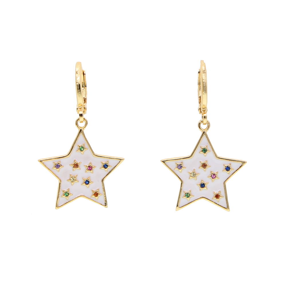 2024 Christmas gift rainbow cz star white enamel star drop charm Gold plated earring fashion trendy women jewelry