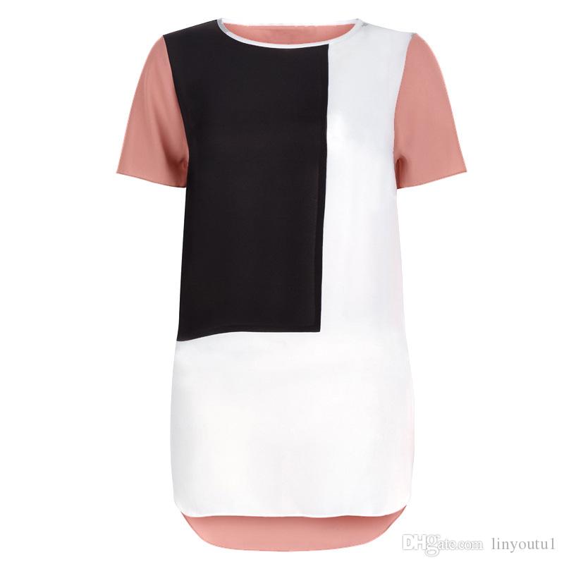 2020 Women Three Colors Stitching T-Shirt Tops Short Sleeve Casual Colorblock Cut Sew Summer Tee For Ladies L-5XL 2019S-6XL Plus Size T