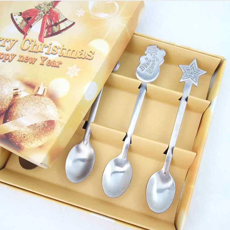Christmas Style Teaspoon Christmas Cutlery Flatware Decoration Accessories Stainless Steel Coffee Dessert Ice Cream Spoon