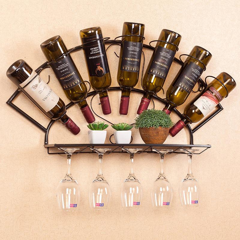 Wrought iron wine rack wall hanging rack hanging living room dining room simple goblet wine glass creative European style