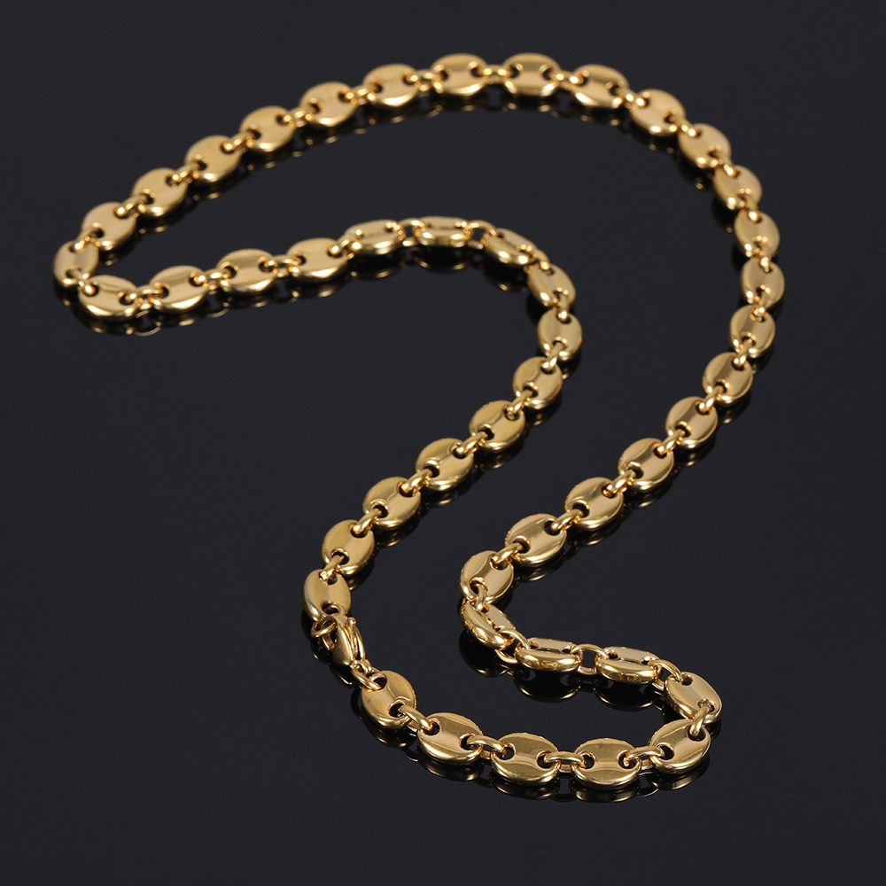 18-24inch Hip Hop Handcuffs Shape Stainless Steel Chain Necklace 18K Gold Plated Coffee Beans Chain Necklace