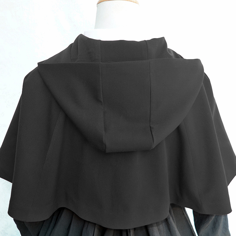 Japanese Inspired Style Vintage Princess Lovely Lolita Short Cloak Hooded Poncho Coat Sweet Ties Front Outwear Mini Jacket Cape Black Red