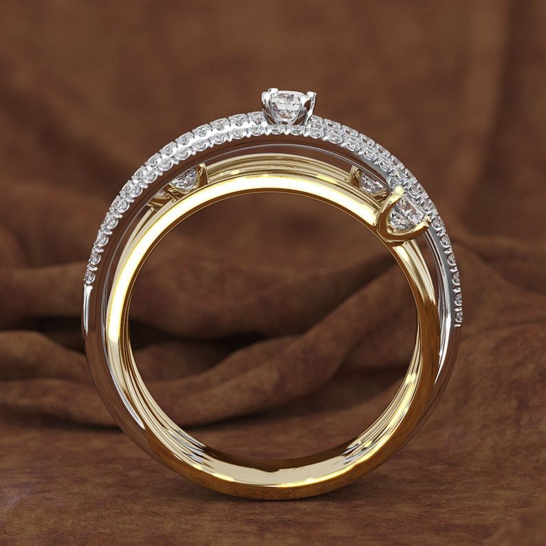 14K 3 Colors Gold Diamond Ring for Women Topaz 1 carat Gemstone Bizuteria Anillos Sliver Jewelry Engagement diamond Ring box LY191217
