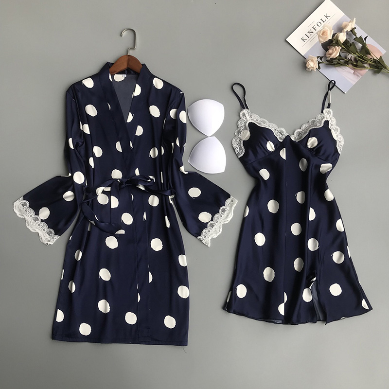 Spring Poplin Ladies Robe Sexy Lace Sleeping Dress Polka Bot With Breast Pad Autumn Two-piece Set Nightgown Skirt+Coat Sleepwear, Blue
Spring Poplin Ladies Robe Sexy Lace Sleeping Dress Polka Bot With Breast Pad Autumn Two-piece Set Nightgown Skirt+Coat Sleepwear, Blue