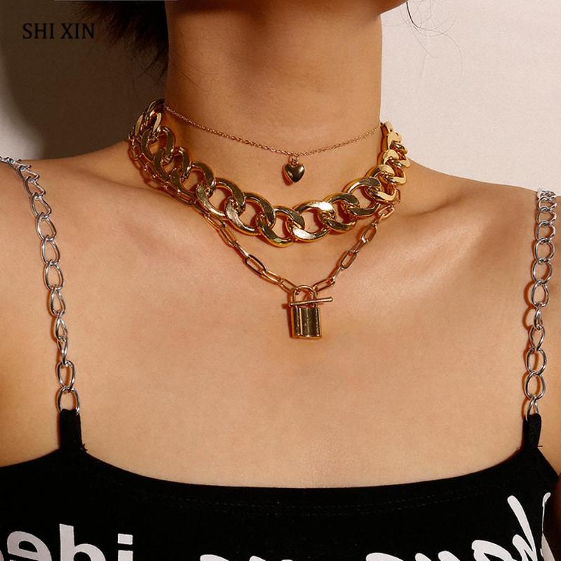 Pendant Necklaces SHIXIN 3Pcs Hiphop Heart/Lock Necklace For Women Punk Padlock Layered Chunky Chain Choker 2021 Cuban Link
Pendant Necklaces SHIXIN 3Pcs Hiphop Heart/Lock Necklace For Women Punk Padlock Layered Chunky Chain Choker 2021 Cuban Link