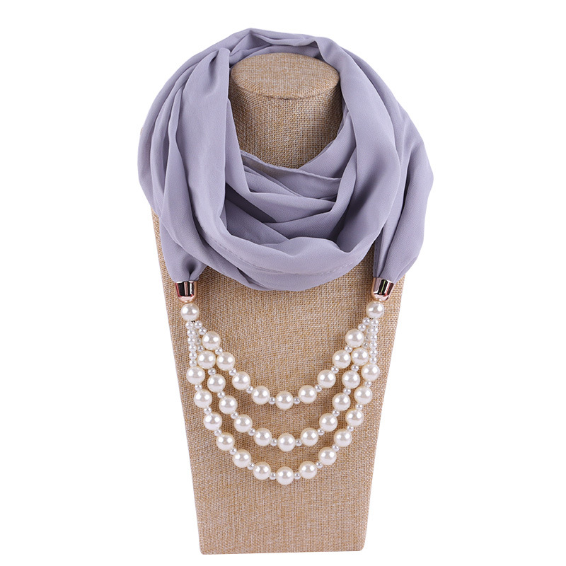 New Fashion Women Solid Jewelry Pendant Chiffon Scarf Pearl Shawls and Wraps Soft Female Accessories cashmere scarf silk scarf