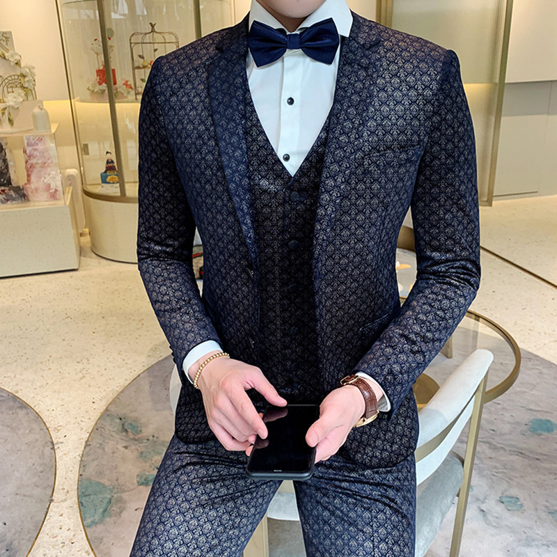 Jackets+Vest+Pants) 2020 New style Fashion Men' autumn High quality business Blazers/Male slim fit printing groom dress -3XL, Navy blue
Jackets+Vest+Pants) 2020 New style Fashion Men' autumn High quality business Blazers/Male slim fit printing groom dress -3XL, Navy blue