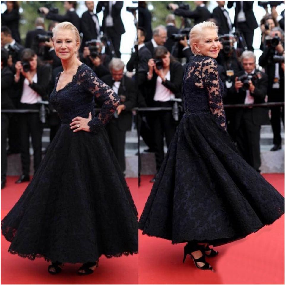 Film Festival Mother Of The Bride groom Gowns Sleeves V Neck Ankle Length Cheap plus size navy Lace For Wedding evening party dresses