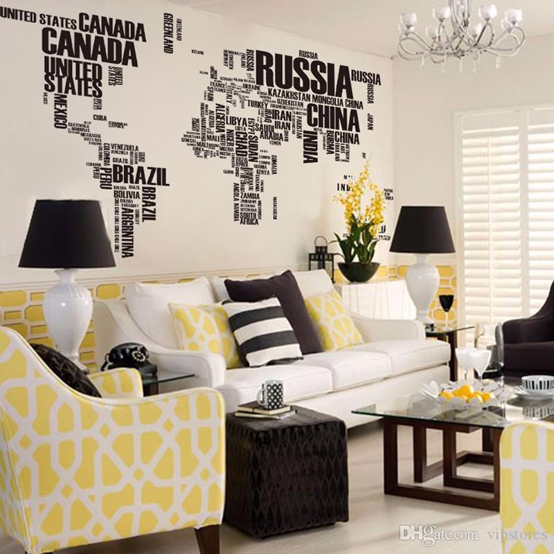 Big letters world map wall sticker decals removable world map wall sticker murals map of world wall decals art home decor280K1973067
