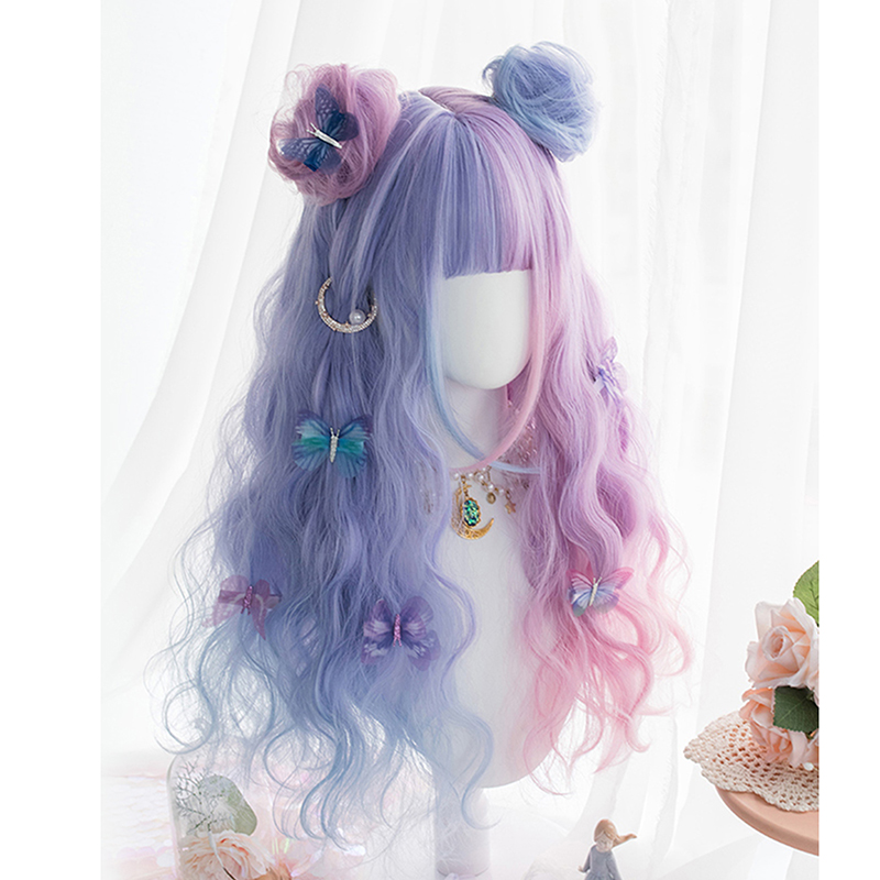 Llolita 65CM Long Curly Purple Mixed Blue Ombre Bangs With Buns Headband Japan Cute Ladies Cosplay Wig + Cap, Wig bangs
Llolita 65CM Long Curly Purple Mixed Blue Ombre Bangs With Buns Headband Japan Cute Ladies Cosplay Wig + Cap, Wig bangs