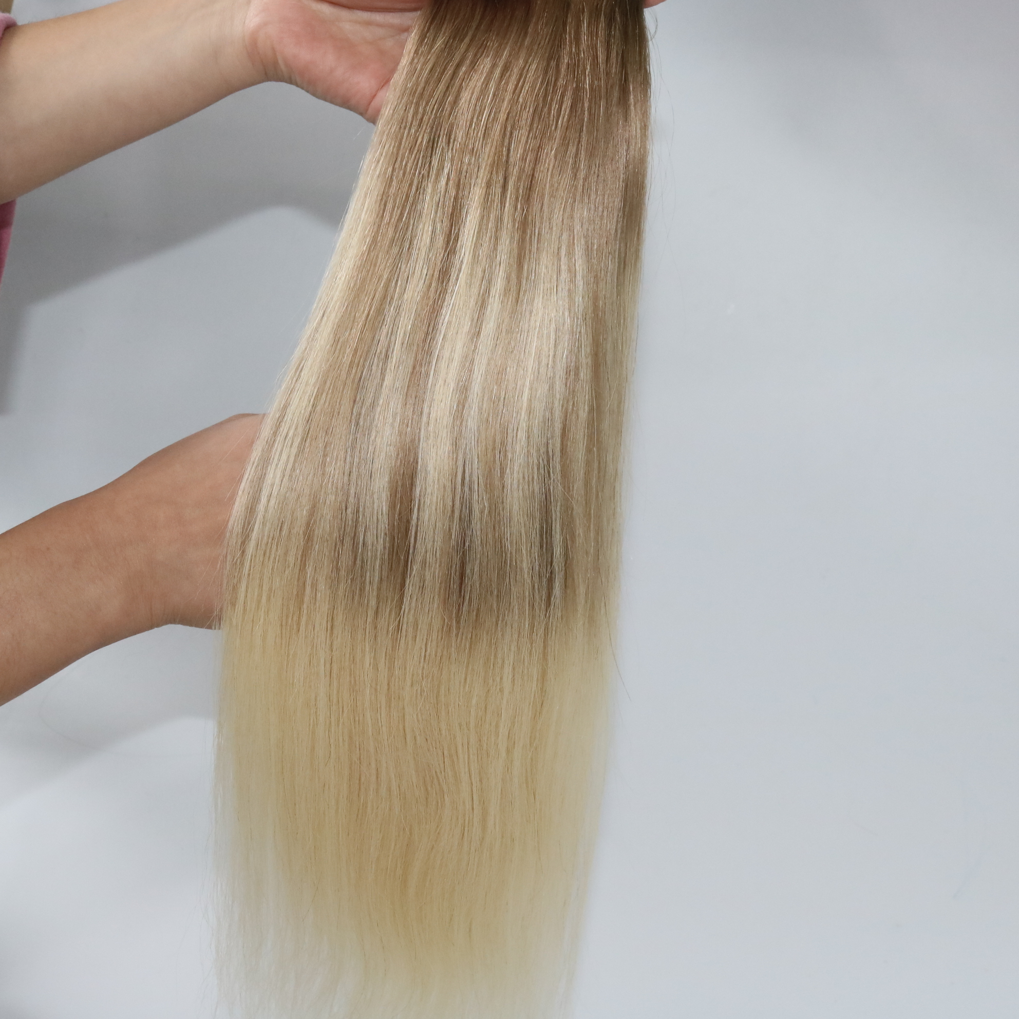 #8 60 Balayage Human Hair Extensions Ombre Medium Brown Ombre Hair #613 #60 Light Blonde With Highlights 100gram