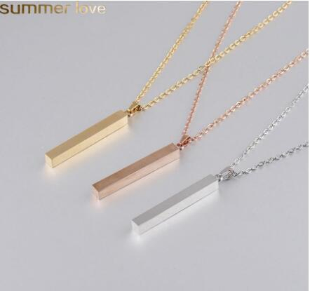 Stainless Steel Bar Pendant Necklace New Fashion Gold Rose Gold Silver Solid Blank Bar Charm Pendant For Buyer Own Engraving Jewelry