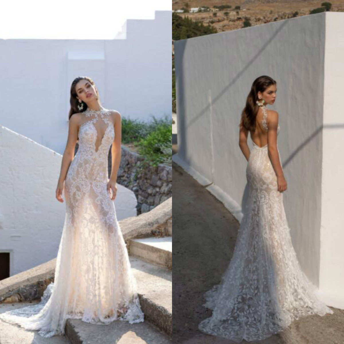 Lian Rokman Wedding Dresses Mermaid Lace Appliques Jewel Neck Trumpet Wedding Dress Sweep Train Backless Plus Size Robe De Mariee