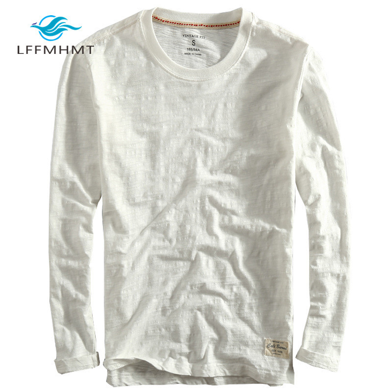 Men Spring Autumn Fashion China Style Vintage Solid Color Bamboo Cotton Long Sleeve O-neck T-shirt Male Casual Thin Tee Tshirts T200224