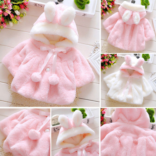 Cute Baby Toddler Girl Warm Winter 3D Ear Coat Snowsuits Jacket Cloak Clothes 0-3 Year
