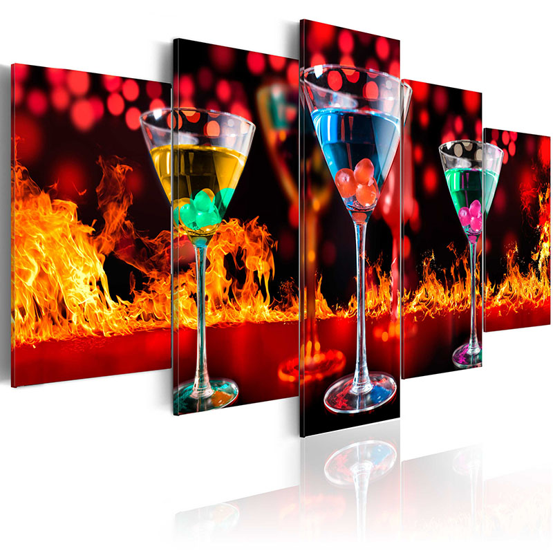 5 Pcs No Framed Wall Art Paintings Prints Bar Restaurant Fruit Drink Cocktail Wall Art Picture Canvas Paintings Wall Decorations ,Choose Col