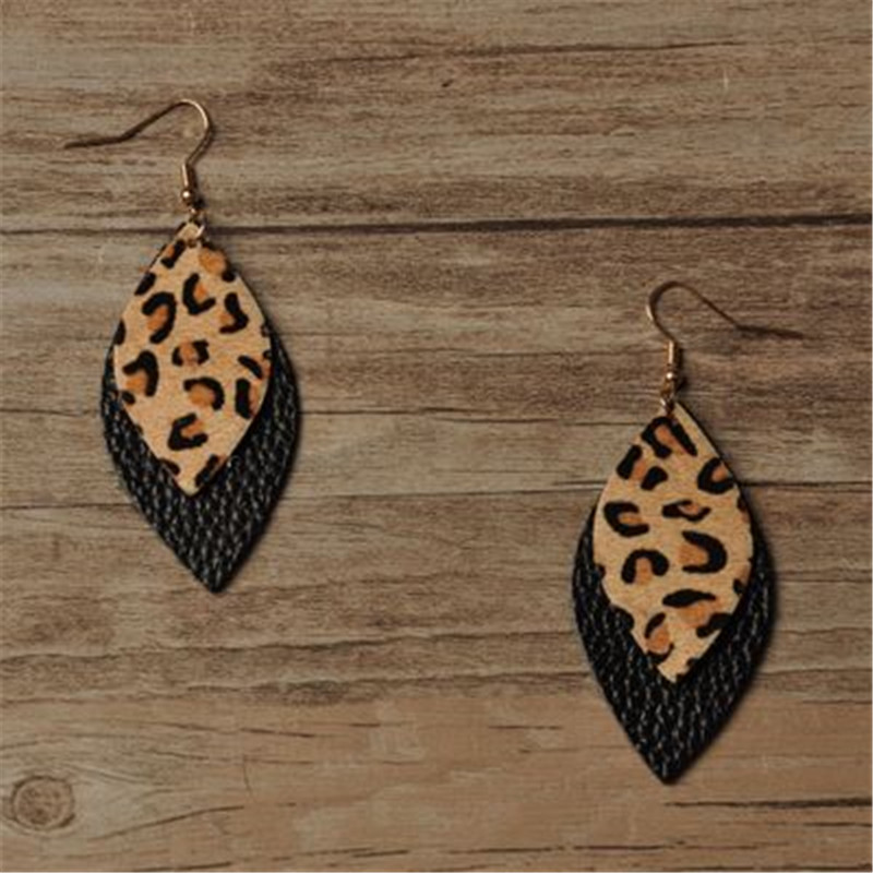 Hot Sale PU Leather Earrings Fashion Leaf Earrings Jewelry Women Accessories Gifts Water Drop Statement Earrings Leopard Eardrop