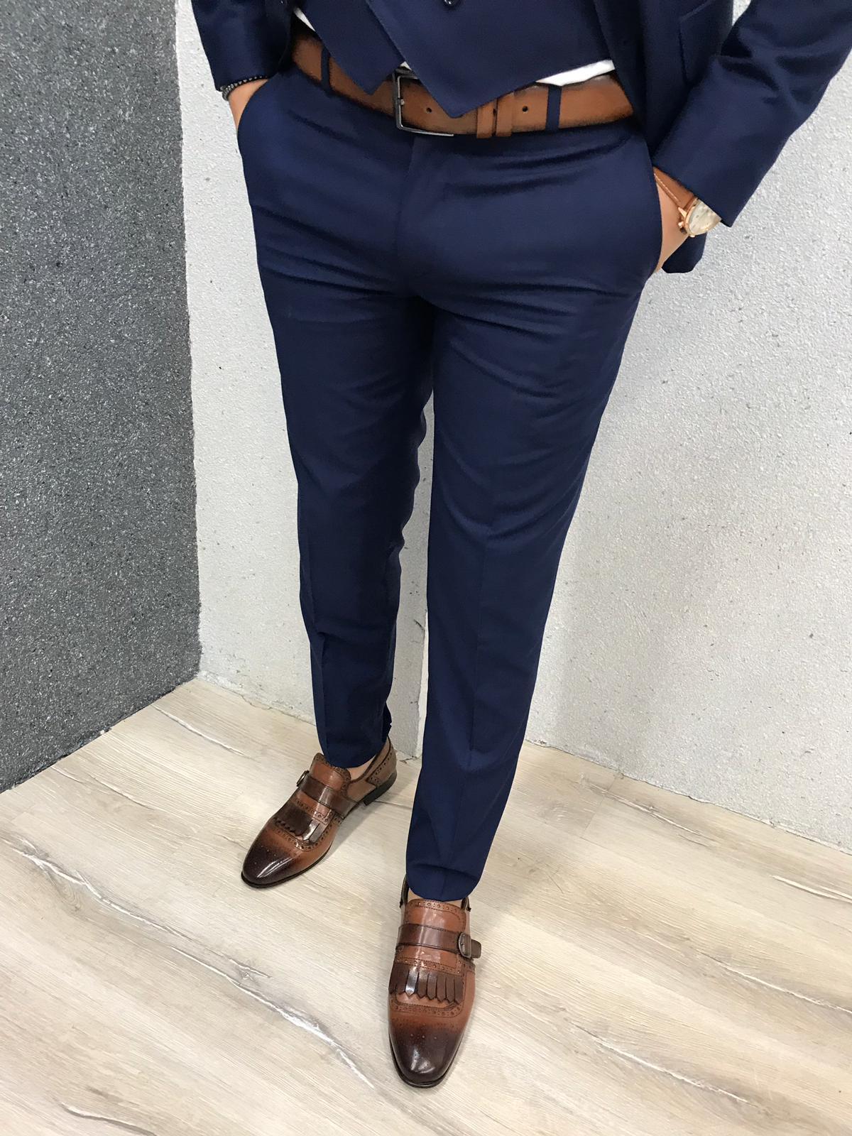 Navy Blue Groom Wedding Tuxedos Slim Fit 3 Pieces Notched Lapel Mens Pants Suits High Quality Designer Jackets