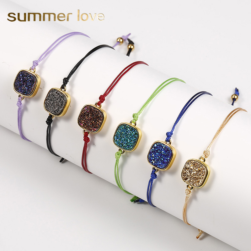 New Fashion Natural Resin Stone Square Druzy Charm Bracelet With Wish Card Colorful String Rope Braid Bracelets for Men Women Jewelry Gift
New Fashion Natural Resin Stone Square Druzy Charm Bracelet With Wish Card Colorful String Rope Braid Bracelets for Men Women Jewelry Gift