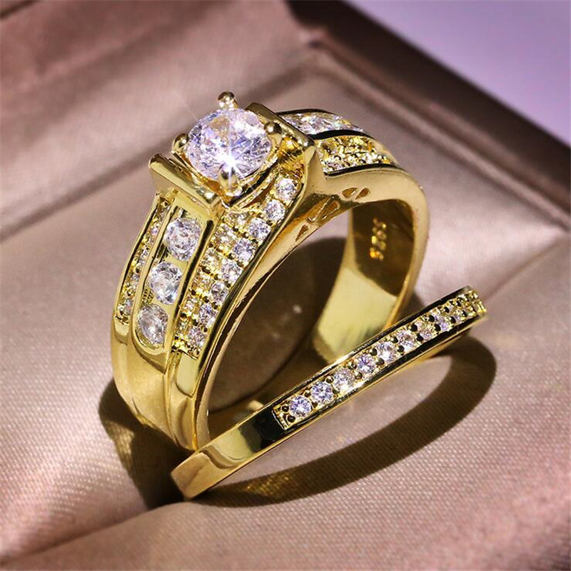 Size 6-10 Vintage Jewelry 925 Sterling Silver&Gold Fill Princess Cut White Topaz CZ Diamond Promise Women Wedding Bridal Ring For Lovers
