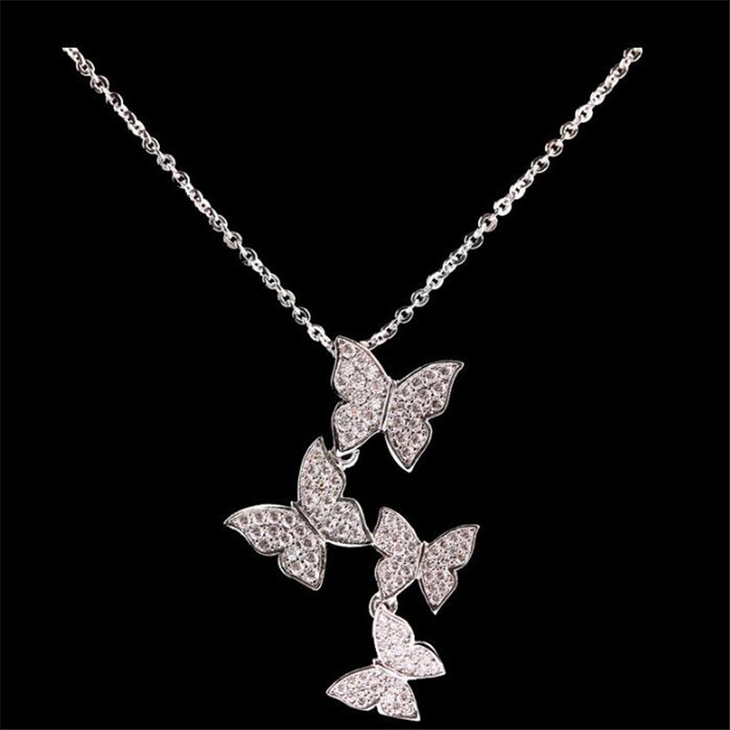 New Arrival Classical Fashion Jewelry 925 Sterling Silver&Rose Gold Fill Pave White Sapphire CZ Diamond Butterfly Pendant Women Necklace