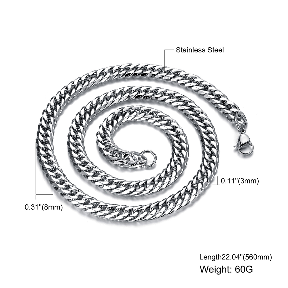 8mm 22inch Cool Men Heavy Thick Titanium Steel Chain Necklace 316L Steel Steel Link Chain Jewelry
