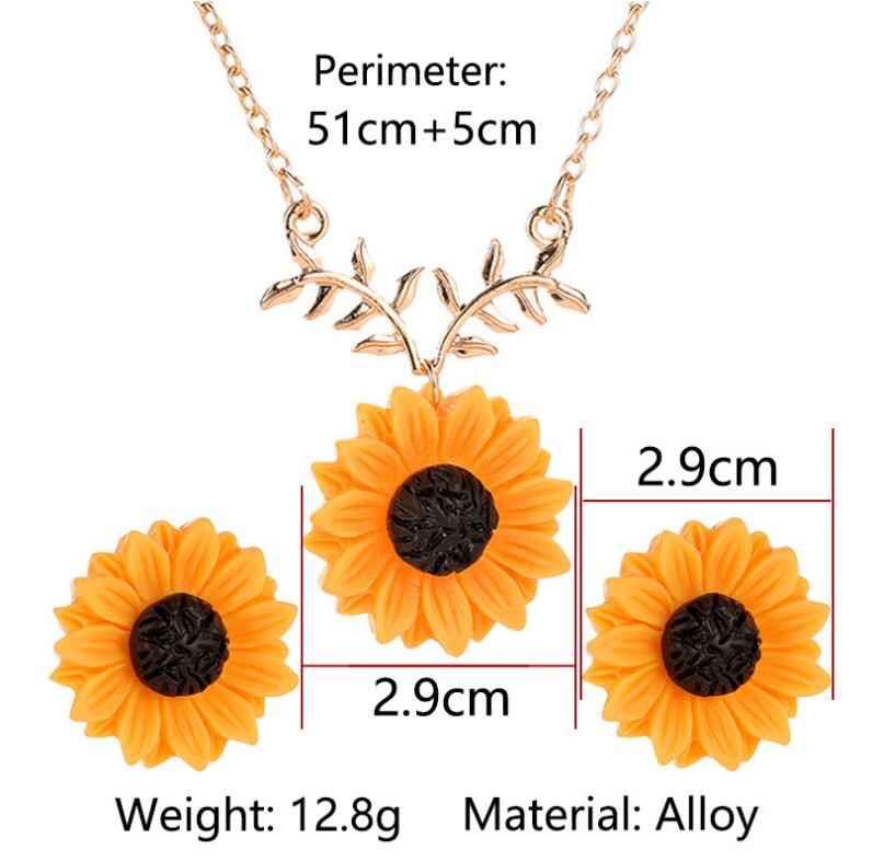 Wholesale-2019 New Fashion Sun flower Earrings & Necklace Jewelry Sets Feminine Fashion Sunflower Stud Necklace Wholesale Jewelry