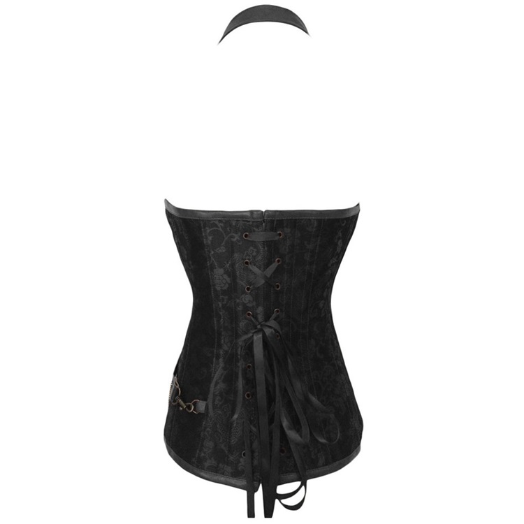 Zipper Brocade Steampunk Corset Halterneck Retro Bustiers Corsets Plus Size S-6XL Women's Clubwear Sexy Lingerie Corset Top with Chains