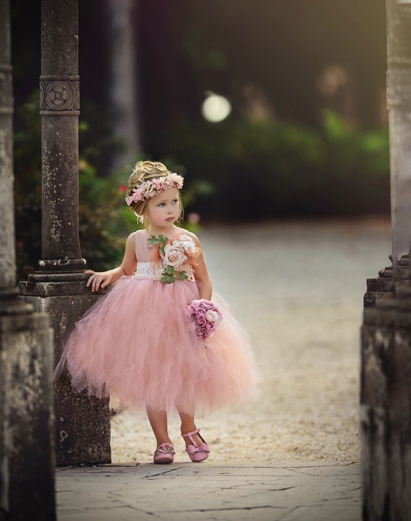 Vintage Hand Made Flower Girls Dresses For Weddings Blush Pink Ball Gown Princess Dress For little Girl Sleeveless Hot Sale Pageant Gowns