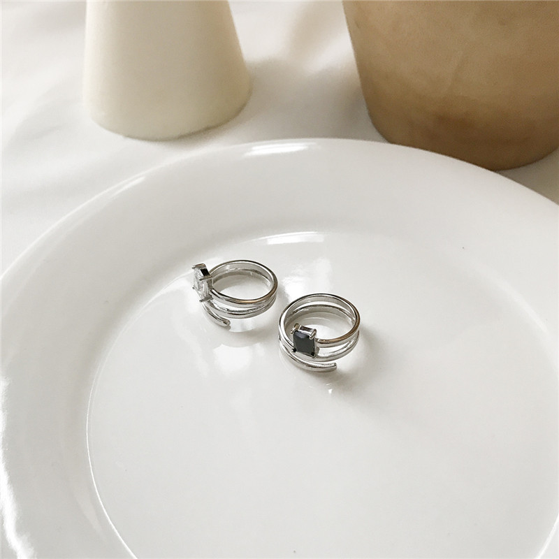 New Wedding Band 925 Sterling Silver Rings White Black Agate Classic Multi Layer Open Rings For Women Finger Fine Jewelry
