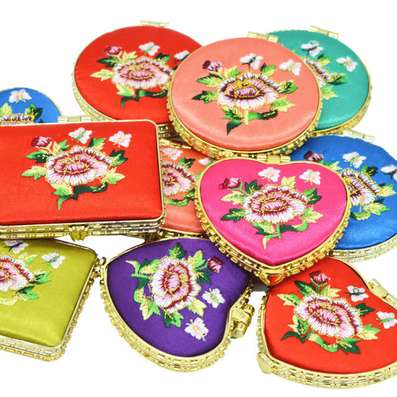 Portable Mini Vintage Makeup Mirrors Compact Pocket Floral Mirror Two-side Folding Make Up Mirror Cosmetic Tool F3770