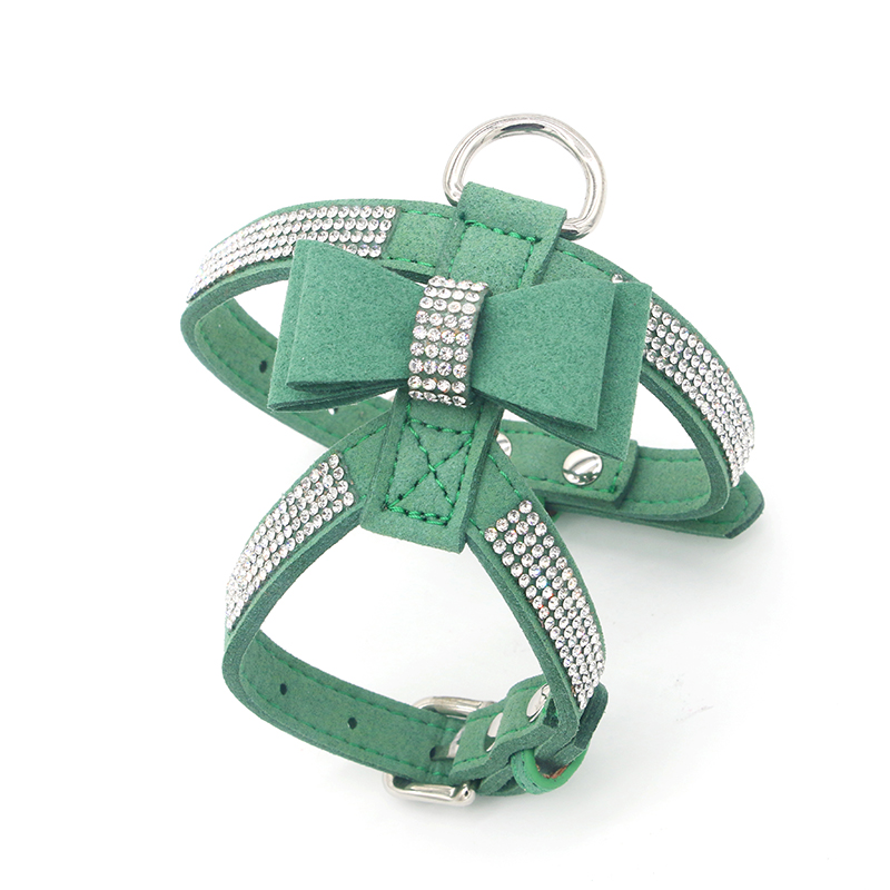 Soft Suede Dog Harness Pet Vest Adjustable Shining Diamonds Bow Rhinestone Pet Cat Collar Harnesses For Small Medium Dogs Pet Product