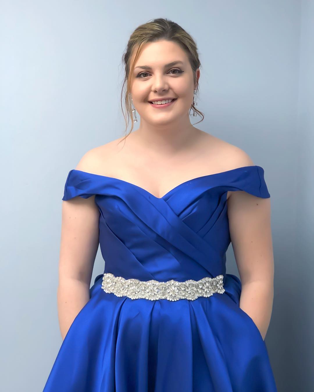 Modest Customized Blue A Line Sleeveless Prom Dresses Off Shoulder Evening Dress Sashes Floor Length Formal Party Bridesmaid Gown