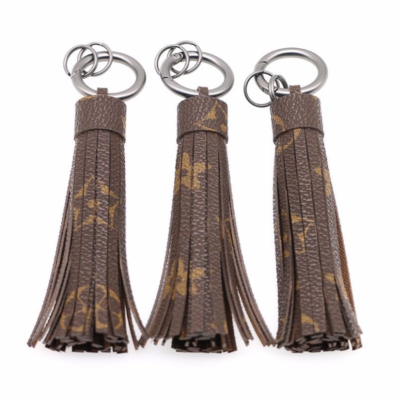 DIY Bag Pendant Car Keychain Matte PU Leather Tassel Key Chains Ring Holder for Women Girls Fashion Flower Bag Charm Jewelry Keyring