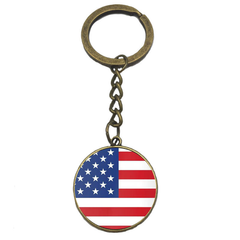 France Poland Puerto Rico Montenegro China Angola Senegal Philippines Japan Glass Cabochon National Flag Keychain Key Ring Gift